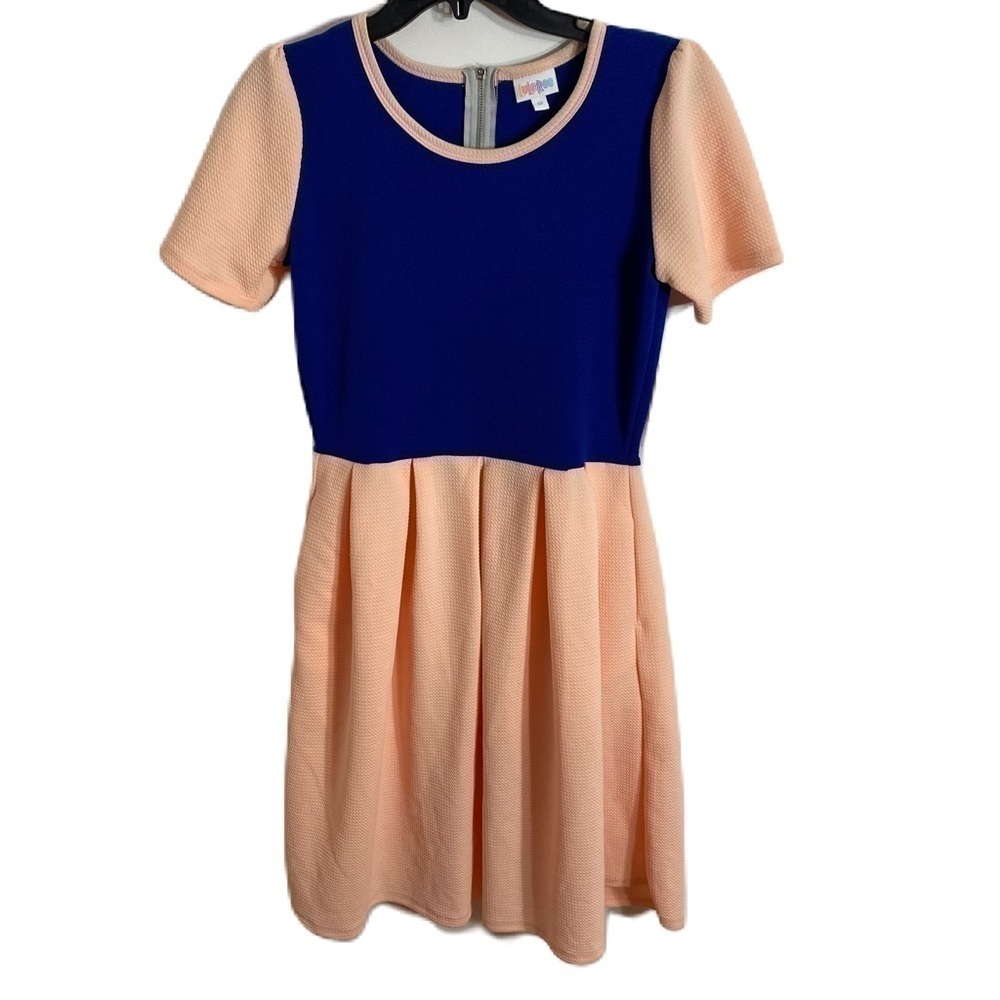 Lularoe Peach Blue Fit Flare Dress NEW Medium Short Sleeve Pink